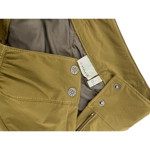 ATHLETA Olive Green Skorts Side Button Closure Front Pockets Women's Size 2 - Picture 2 of 9